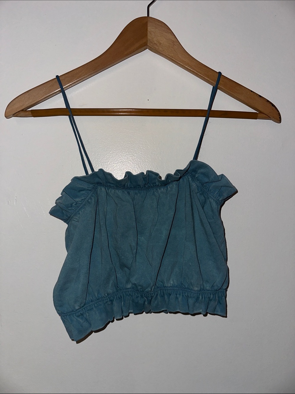 Blue Spaghetti Strap Ruched Crop Top